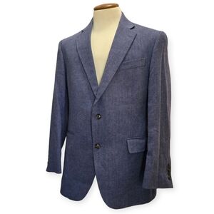 Stafford Herringbone Pattern Linen Cotton Classic Fit Sport Coat Chambray Blue